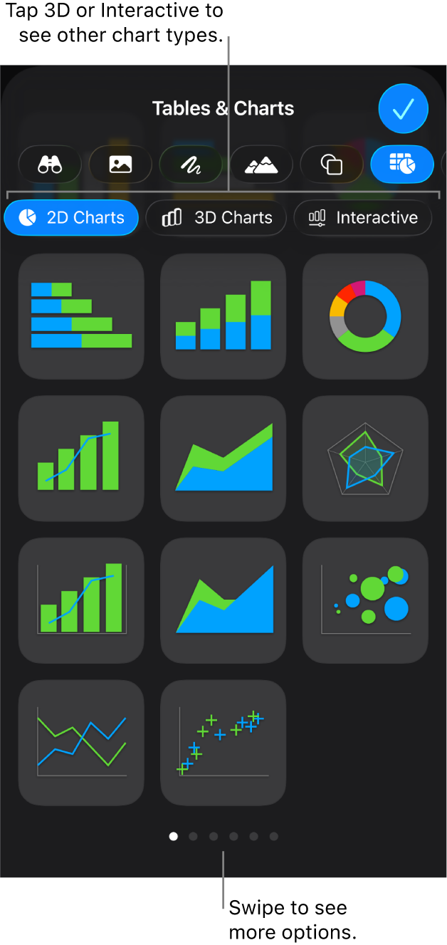 The add chart menu.