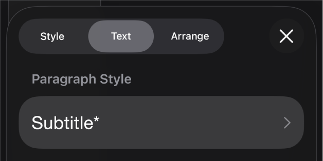 A paragraph style with an asterisk next to it and an Update button on the right.