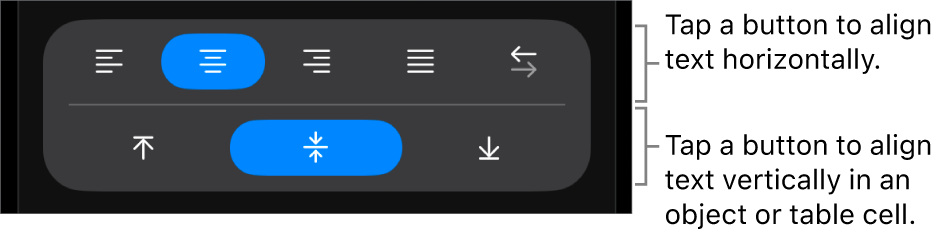 Horizontal and vertical alignment buttons for text.