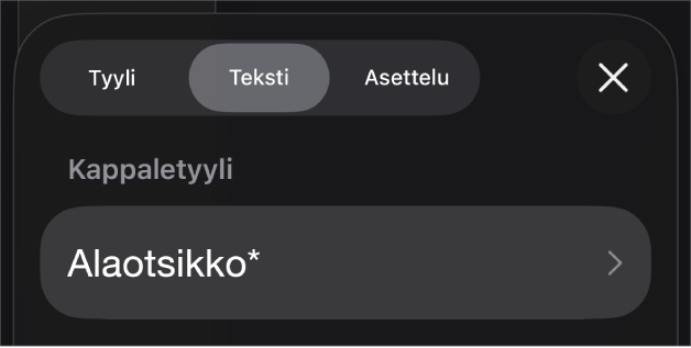 Kappaletyylin nimi, jonka vieressä on tähtimerkki ja oikealla puolella Päivitä-painike.