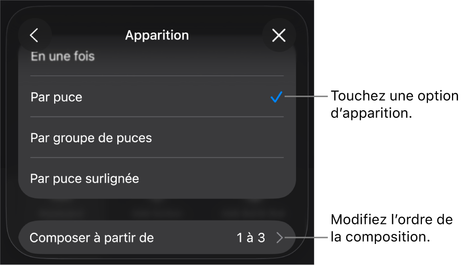 Options d’apparition de la sous-fenêtre Entrée.