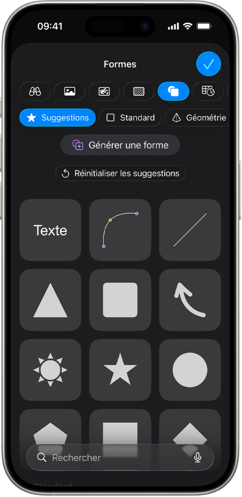 Menu d’insertion accompagné de boutons pour ajouter des tableaux, des graphiques, des formes et des contenus multimédias.