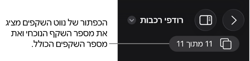 הכפתור של נווט השקפים, מציג את המספר של השקף הנוכחי ואת המספר הכולל של שקפים במצגת.