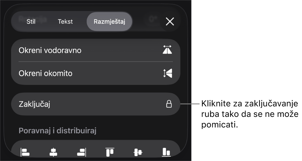Kontrole Rasporedi u izborniku Formatiraj s odabranom tipkom Zaključaj.