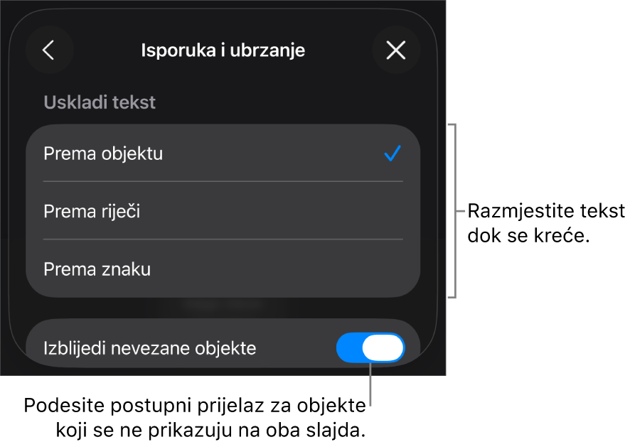 Opcije za isporuku i ubrzanje za Magični pomak u prozoru za Ubrzanje.