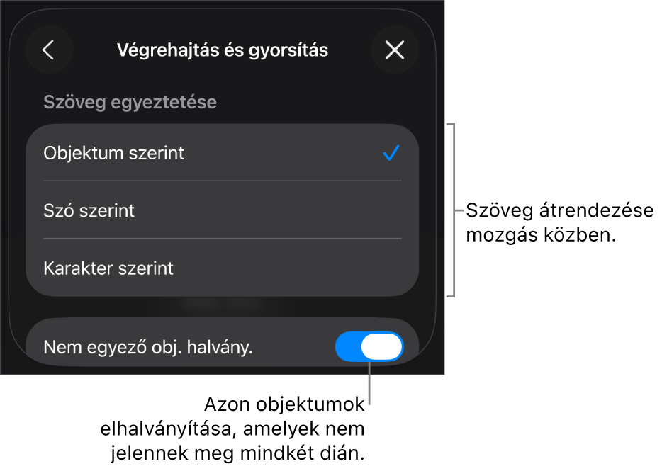 A Varázsmozgás végrehajtás és gyorsítás beállításai a Gyorsítás panelen