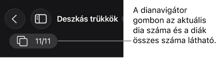 A dianavigátor gombon az aktuális dia száma és a diák összes száma látható a prezentációban.