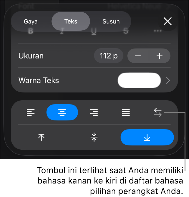 Kontrol teks di menu Format dengan keterangan ke tombol Kanan ke Kiri.