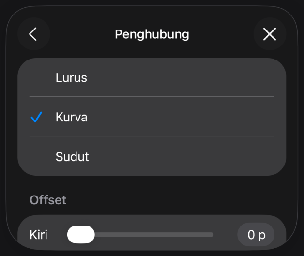 Kontrol Koneksi dengan Kurva dipilih.