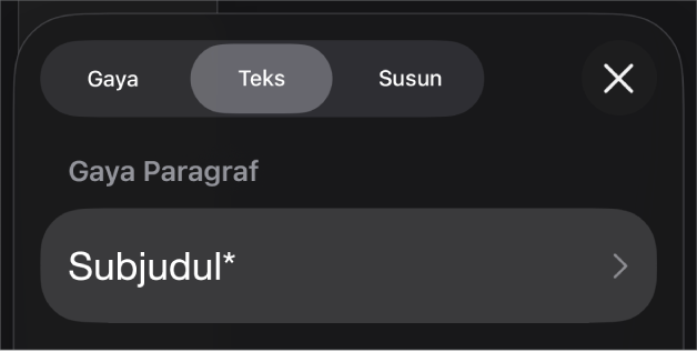 Gaya paragraf dengan asterisk di sampingnya dan tombol Perbarui di sebelah kanan.