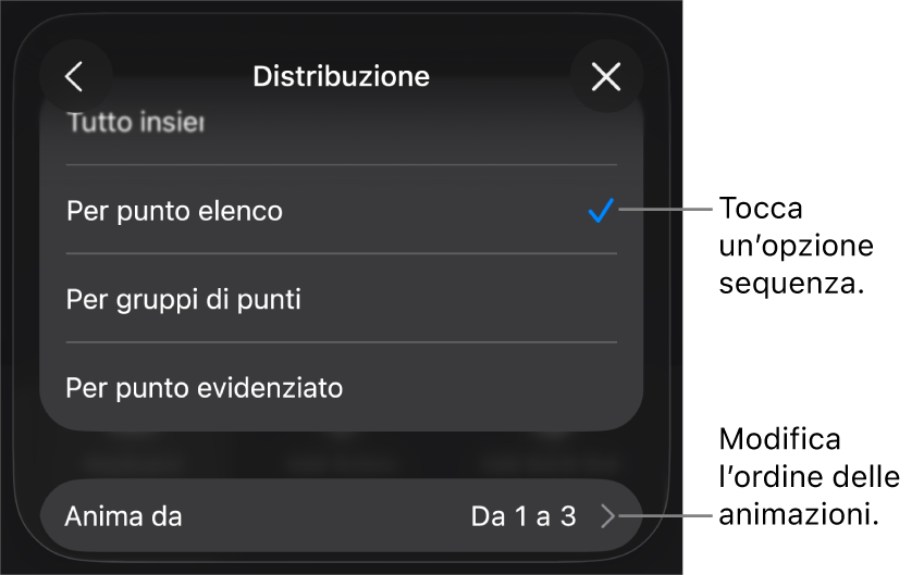 Opzioni di sequenza nel pannello “In entrata”.