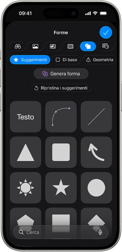 Menu Inserisci con pulsanti nella parte superiore per aggiungere tabelle, grafici, forme e file multimediali.