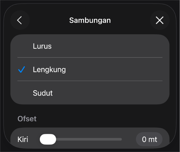 Kawalan Sambungan dengan Lengkung dipilih.