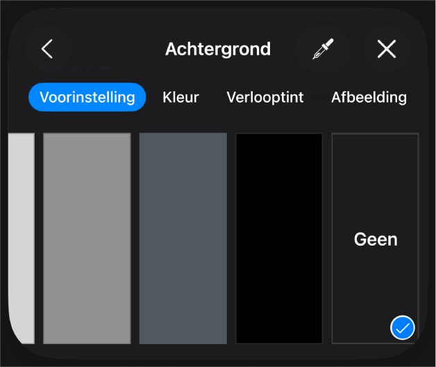 De vullingsregelaars waarbij 'Geen' is geselecteerd.