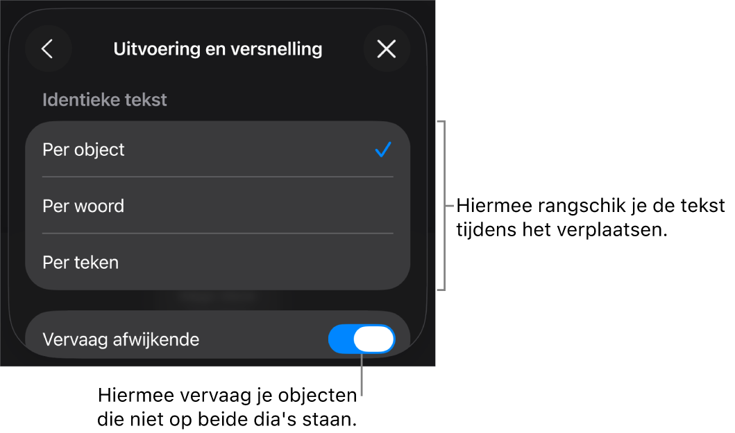 Opties voor de uitvoering en versnelling van 'Magisch verplaatsen' in het paneel 'Versnelling'.