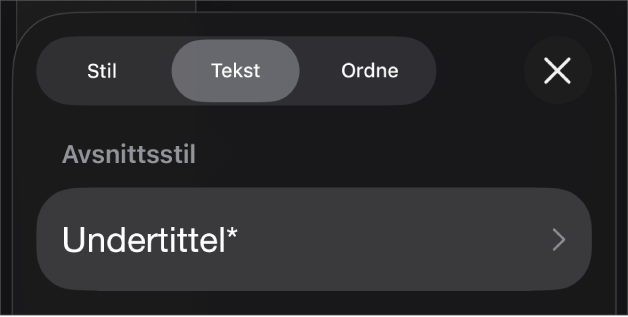 En avsnittsstil med en stjerne ved siden av, og en Oppdater-knapp til høyre.