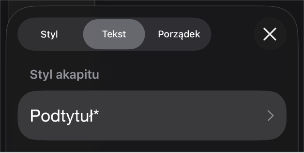 Styl akapitu z gwiazdką oraz znajdującym się po prawej stronie przyciskiem Uaktualnij.