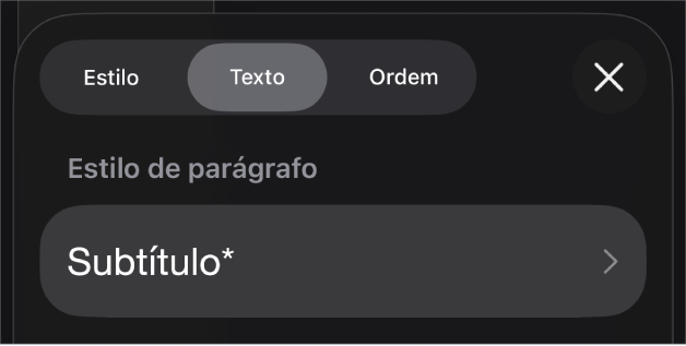 Um estilo de parágrafo com um asterisco junto ao mesmo e um botão "Atualizar” à direita.