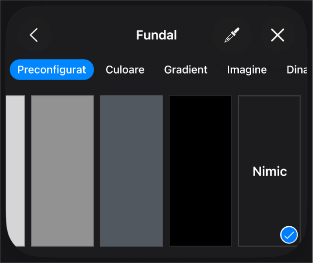 Comenzile Umplere cu opțiunea Nimic selectată.