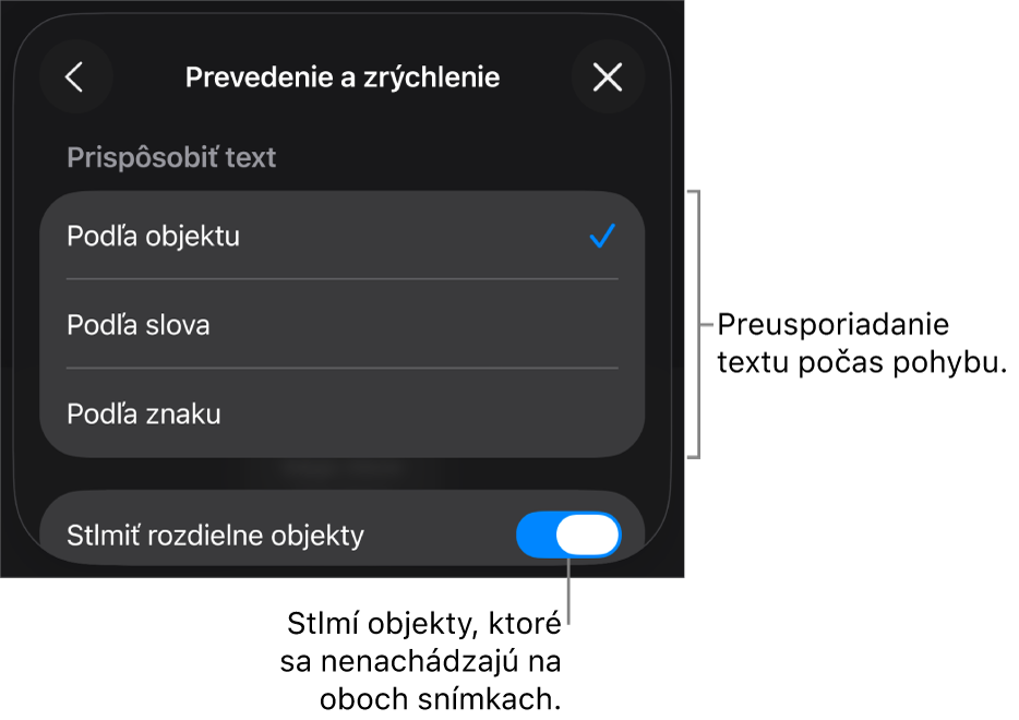 Možnosti doručenia a zrýchlenia pre Čarovný presun v paneli Zrýchlenie.