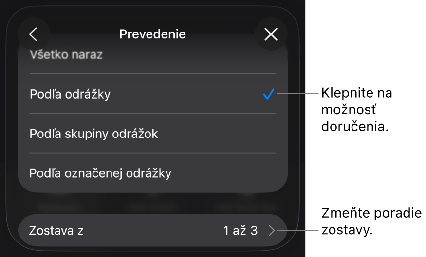 Možnosti doručenia na paneli Začiatok.