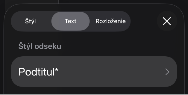 Štýl odseku s hviezdičku a tlačidlom Aktualizovať napravo.