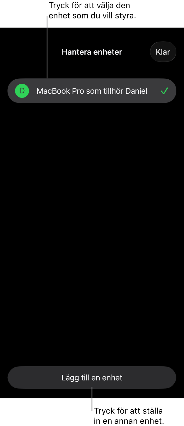 Panelen Hantera enheter som visar länken Lägg till en enhet.