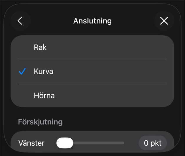 Anslutningsreglagen med Kurva markerat.