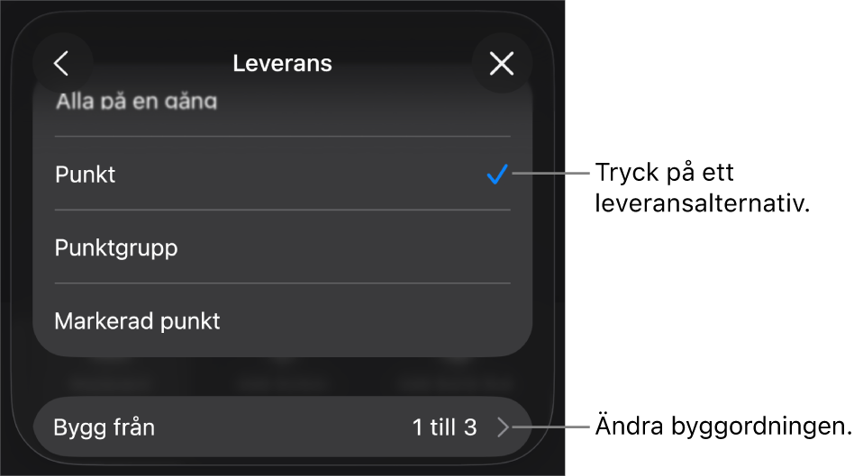 Leveransalternativ på panelen Bygg in.
