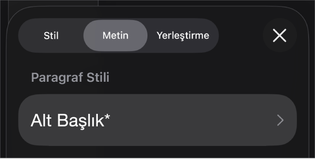 Yanında yıldız ve sağda Güncelle düğmesinin olduğu bir paragraf stili.