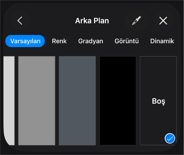 Boş seçili olan Doldur denetimleri.