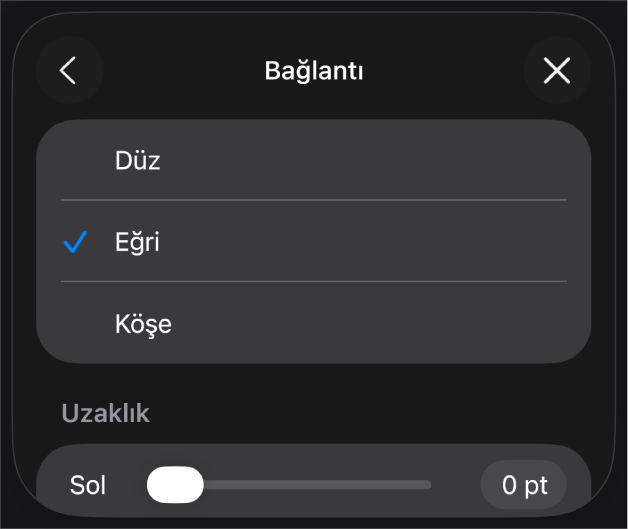 Eğri seçili olan Bağlantı denetimleri.