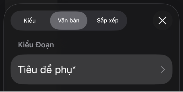 Một kiểu đoạn có dấu hoa thị ở bên cạnh và nút Cập nhật ở bên phải.
