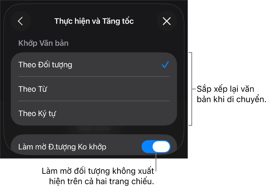 Các tùy chọn thực hiện và tăng tốc Chuyển động ma thuật trong khung Tăng tốc.