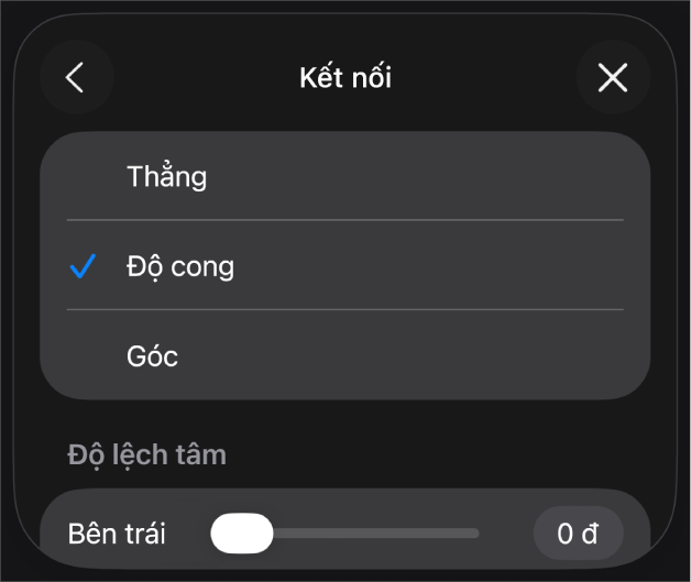 Các điều khiển Kết nối với Cong được chọn.