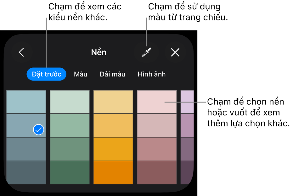 Các tùy chọn nền trong tab Kiểu.