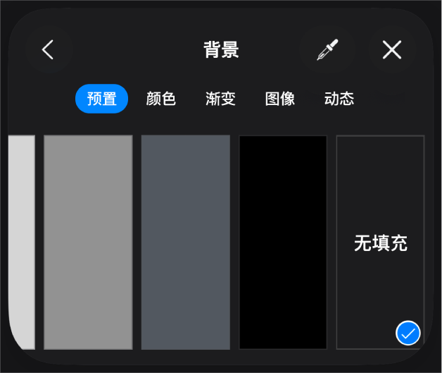 “填充”控制,其中“无填充”被选中。