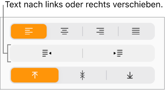 Die Tasten „Ausrücken“ und „Einrücken“ in der Seitenleiste „Format“.