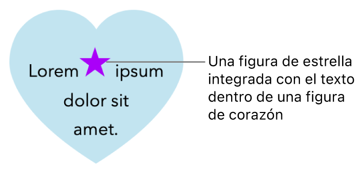 Aparece una figura de estrella integrada con el texto dentro de una figura de corazón.