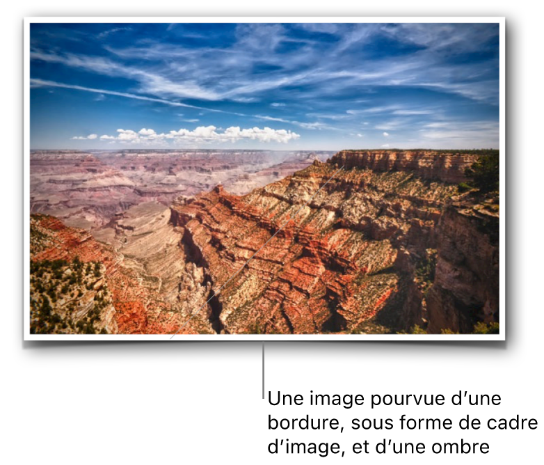 Une image pourvue d’une bordure, sous forme de cadre d’image, et d’une ombre.