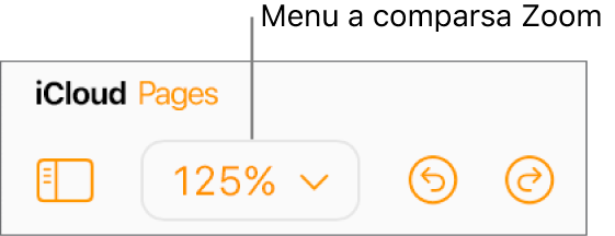 Il menu a comparsa dello zoom, contenuto nella barra strumenti.
