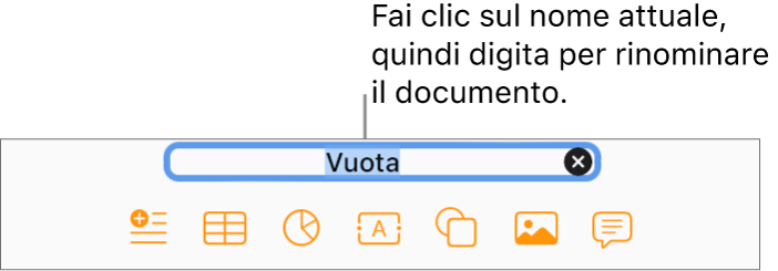 Il nome del documento attuale, Vuoto, selezionato nella parte alta del documento.