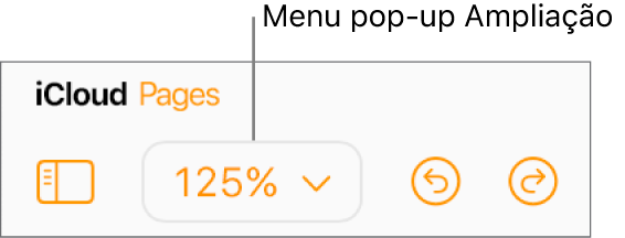 O menu pop-up "Zoom” na barra de ferramentas.