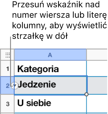 Numer wiersza jest zaznaczony w tabeli, a po jego prawej stronie widoczna jest strzałka w dół.