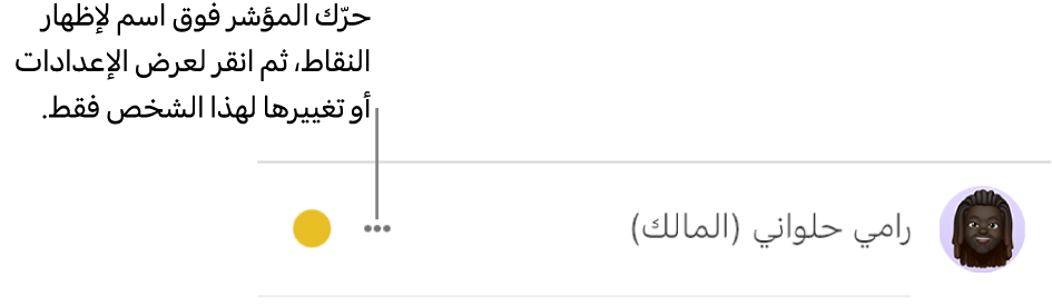 النقاط الثلاث الموجودة على يسار الاسم في قائمة المشاركين.