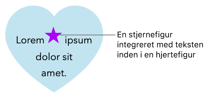 En stjerneformet figur vises integreret med teksten i en hjerteformet figur.