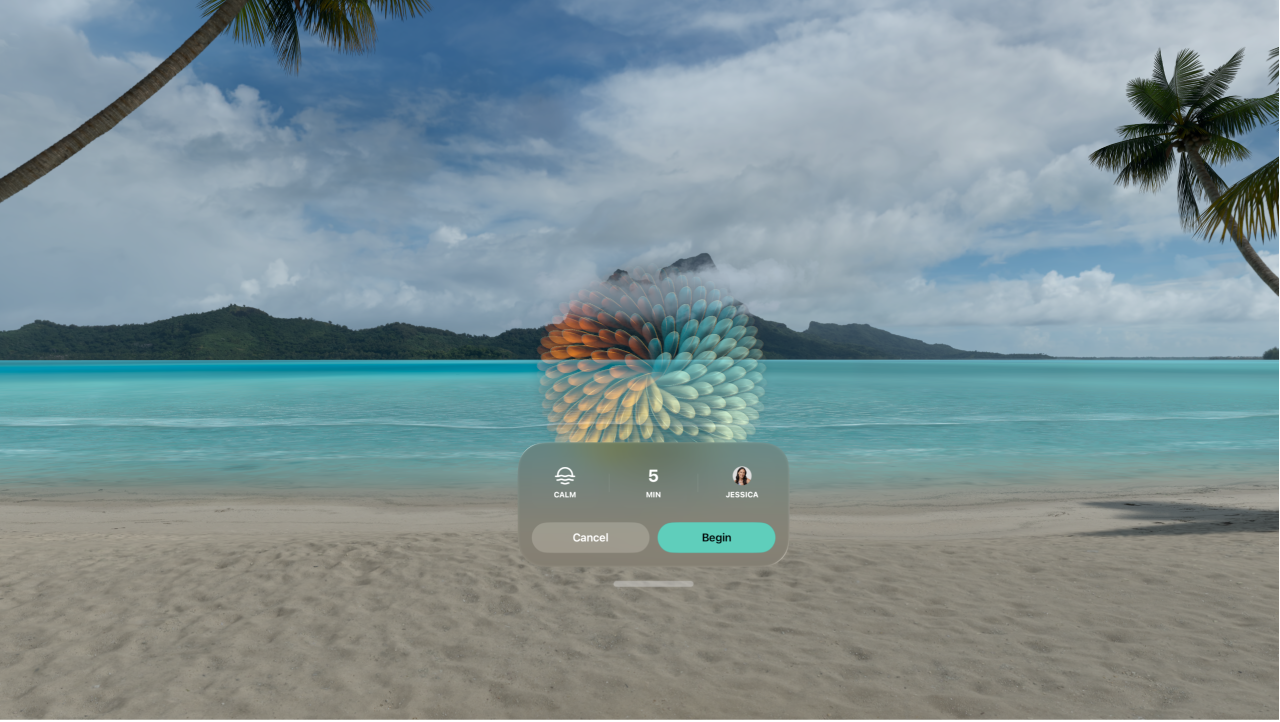The Mindfulness app on Apple Vision Pro, showing options to start a session.
