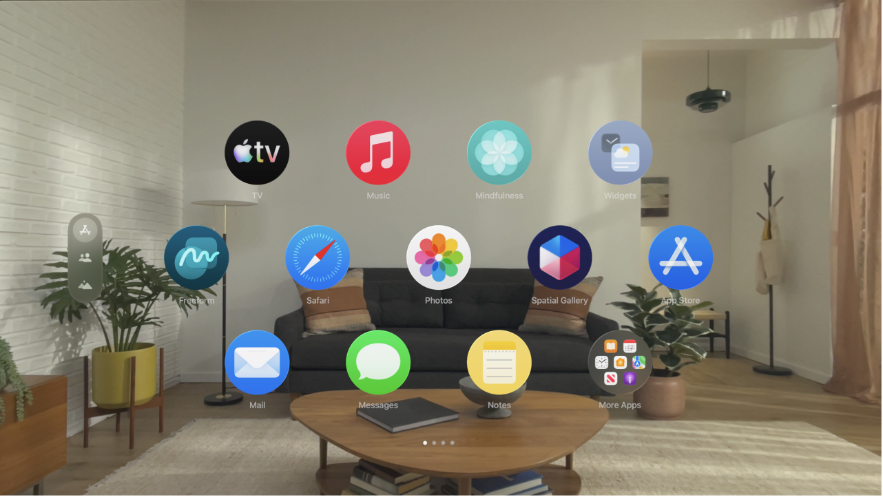 Apps View on Apple Vision Pro, showing the first page of apps.
