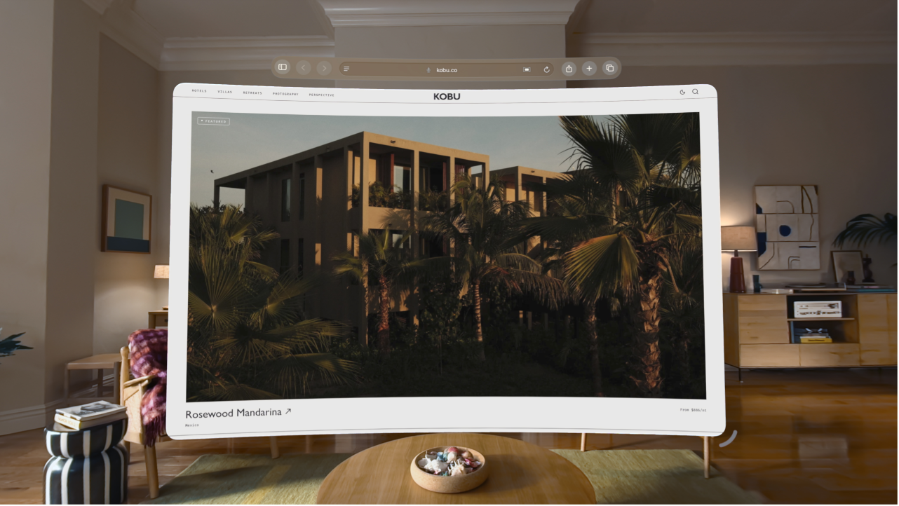 The Safari app on Apple Vision Pro, showing an open website.