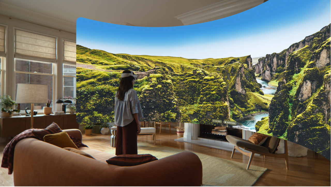 A person wearing Apple Vision Pro views a panorama as a spatial scene.